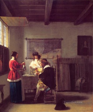 Pieter de Hooch Painting - The Visit genre Pieter de Hooch
